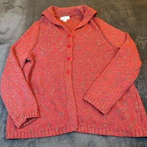 CJ Banks Red Multi Color Speckled Knit Button Front Cardigan Sweater Womens 1X